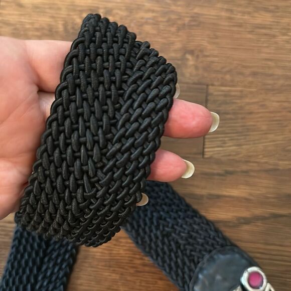 Chico’s tarnished silver multi color enamel painted black woven cord‎ belt - Picture 6 of 8